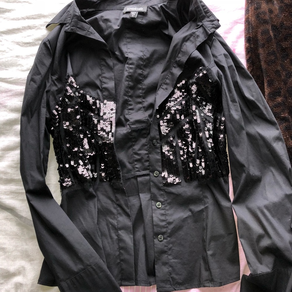 Bebe Sequin Button Up (M) - image 3